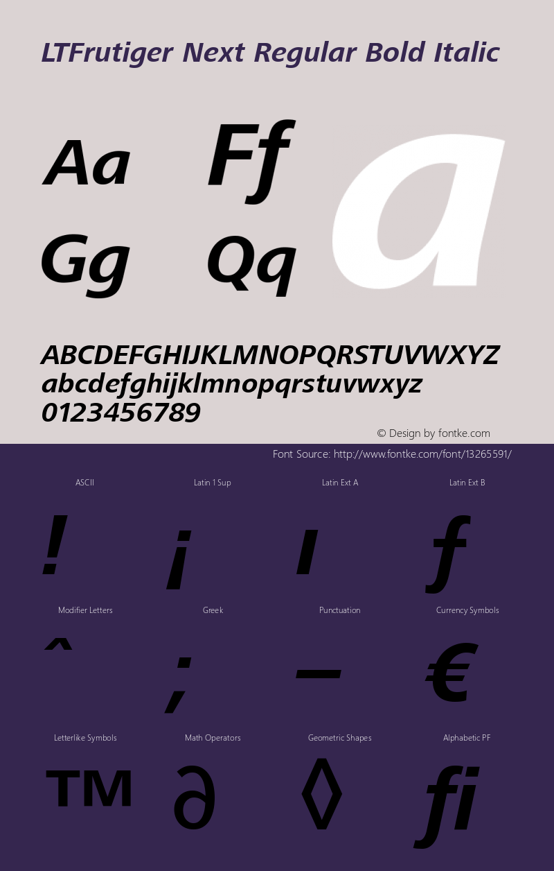 LTFrutiger Next Regular Bold Italic Version 1.0; 2000; initial release图片样张