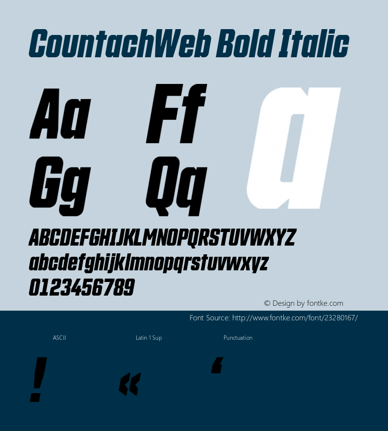 CountachWeb Bold Italic Version 1.002;PS 1.2;hotconv 1.0.72;makeotf.lib2.5.5900; ttfautohint (v1.3.34-f4db)图片样张