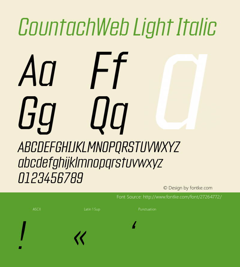 CountachWeb Light Italic Version 1.002;PS 1.2;hotconv 1.0.72;makeotf.lib2.5.5900; ttfautohint (v1.3.34-f4db)图片样张