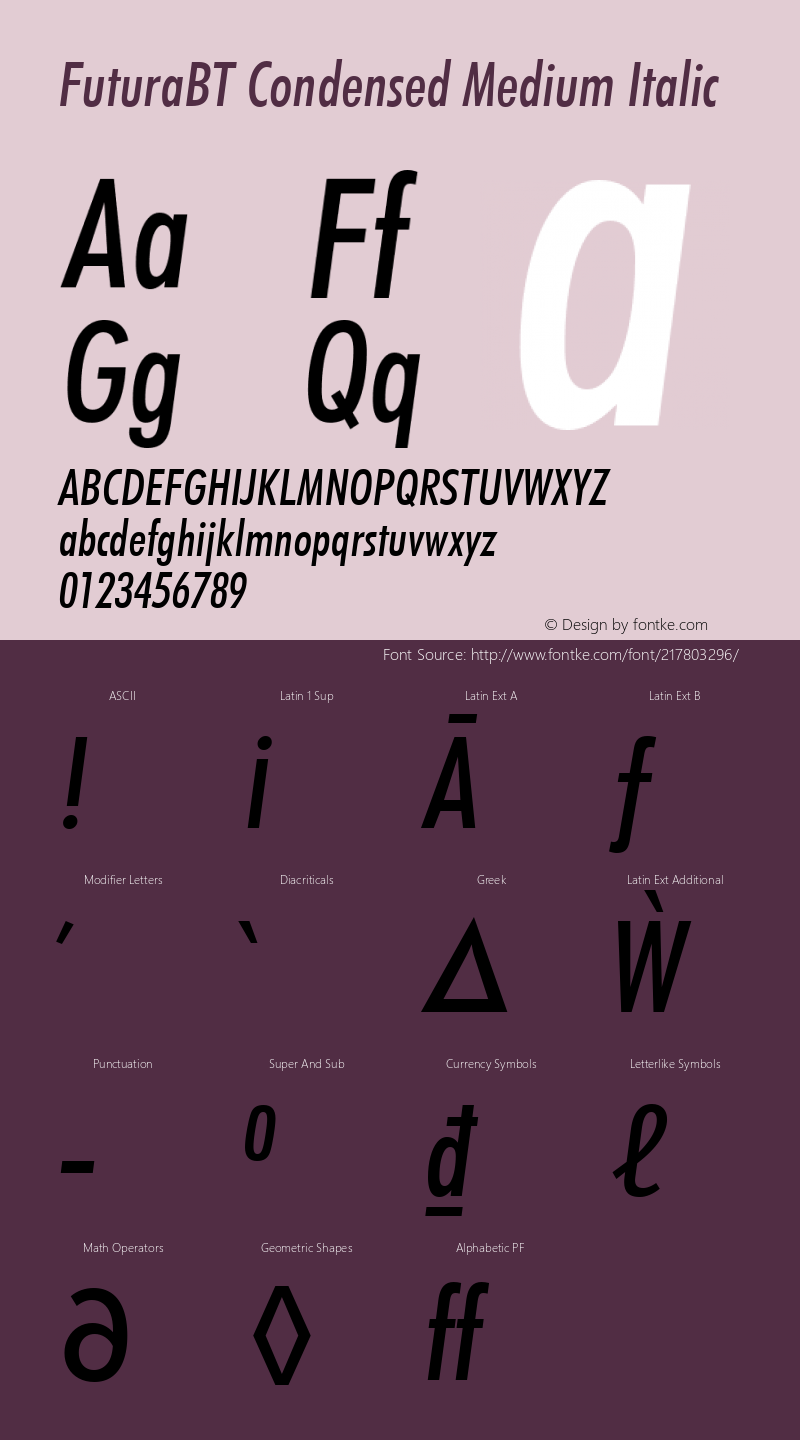 FuturaBT Cond Medium Italic Version 3.20图片样张
