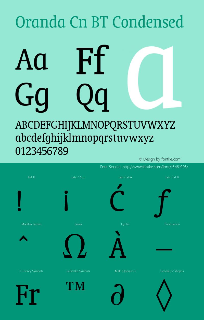 Oranda Cn BT Condensed mfgpctt-v1.59 Friday, March 5, 1993 1:58:13 pm (EST)图片样张