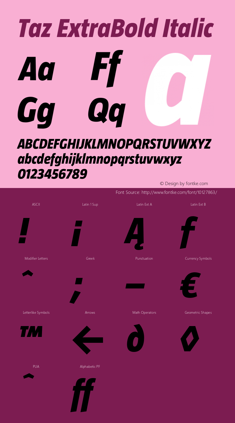 Taz ExtraBold Italic OTF 3.001;PS 003.000;Core 1.0.34图片样张