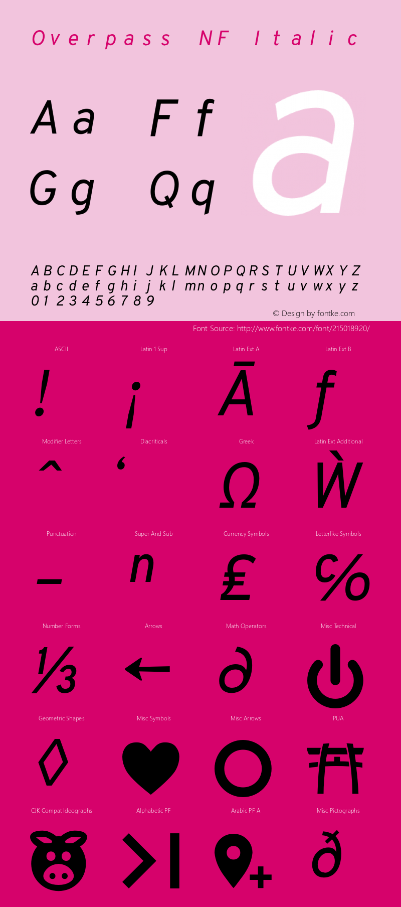 Overpass Italic Nerd Font Complete Mono Windows Compatible Version 003.000;Nerd Fonts 2.1.0图片样张