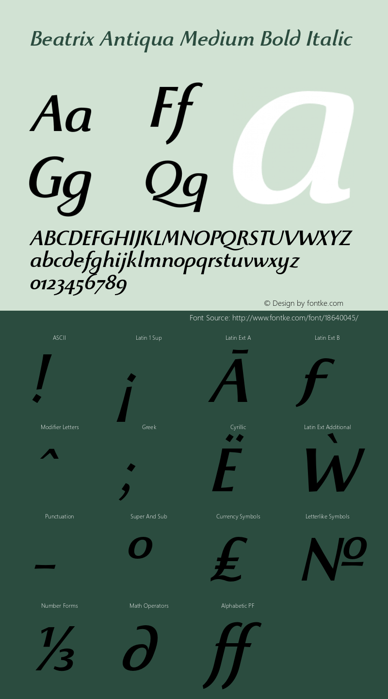 Beatrix Antiqua Medium Bold Italic Version 1.008图片样张