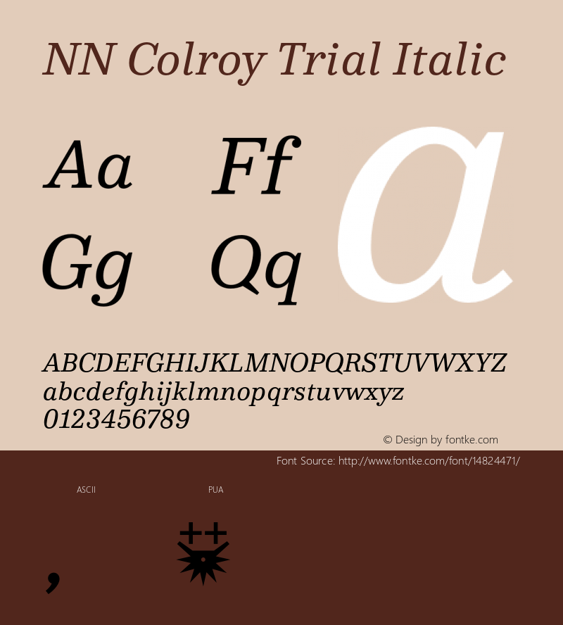 NN Colroy Trial Italic Version 1.000;PS 001.000;hotconv 1.0.70;makeotf.lib2.5.58329图片样张
