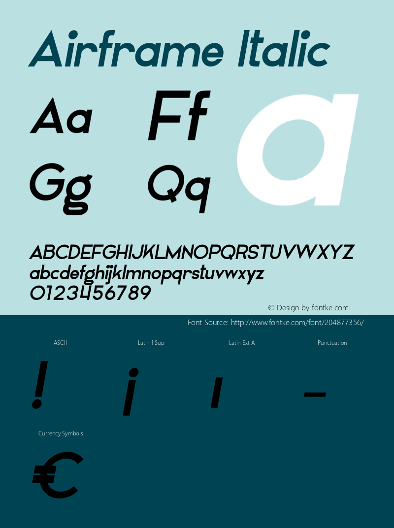 Airframe Italic Version 1.002;Fontself Maker 3.5.4图片样张