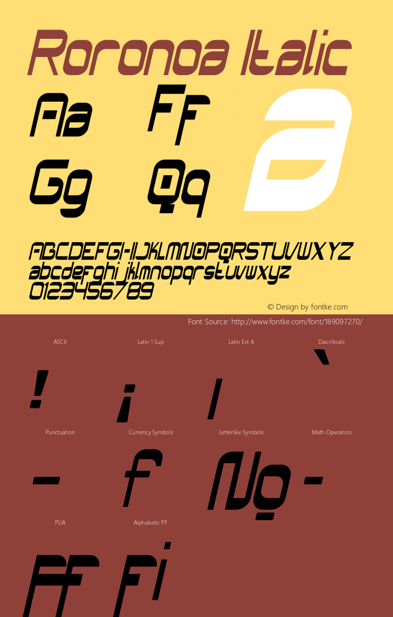 Roronoa Italic Version 1.00;August 1, 2021;FontCreator 13.0.0.2683 32-bit图片样张