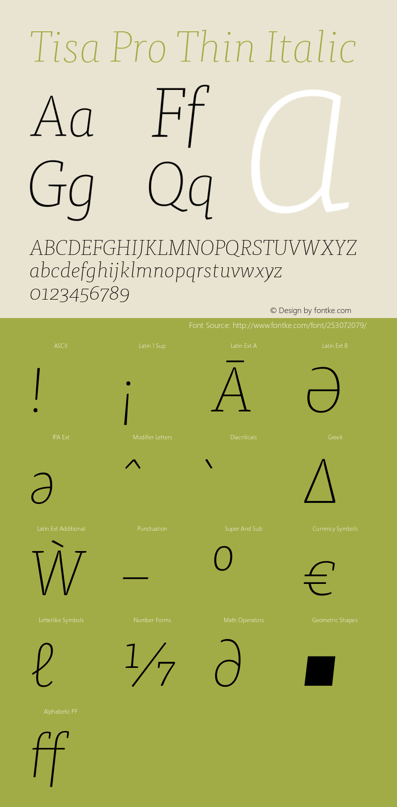 Tisa Pro Thin Italic Version 7.600, build 1027, FoPs, FL 5.04图片样张