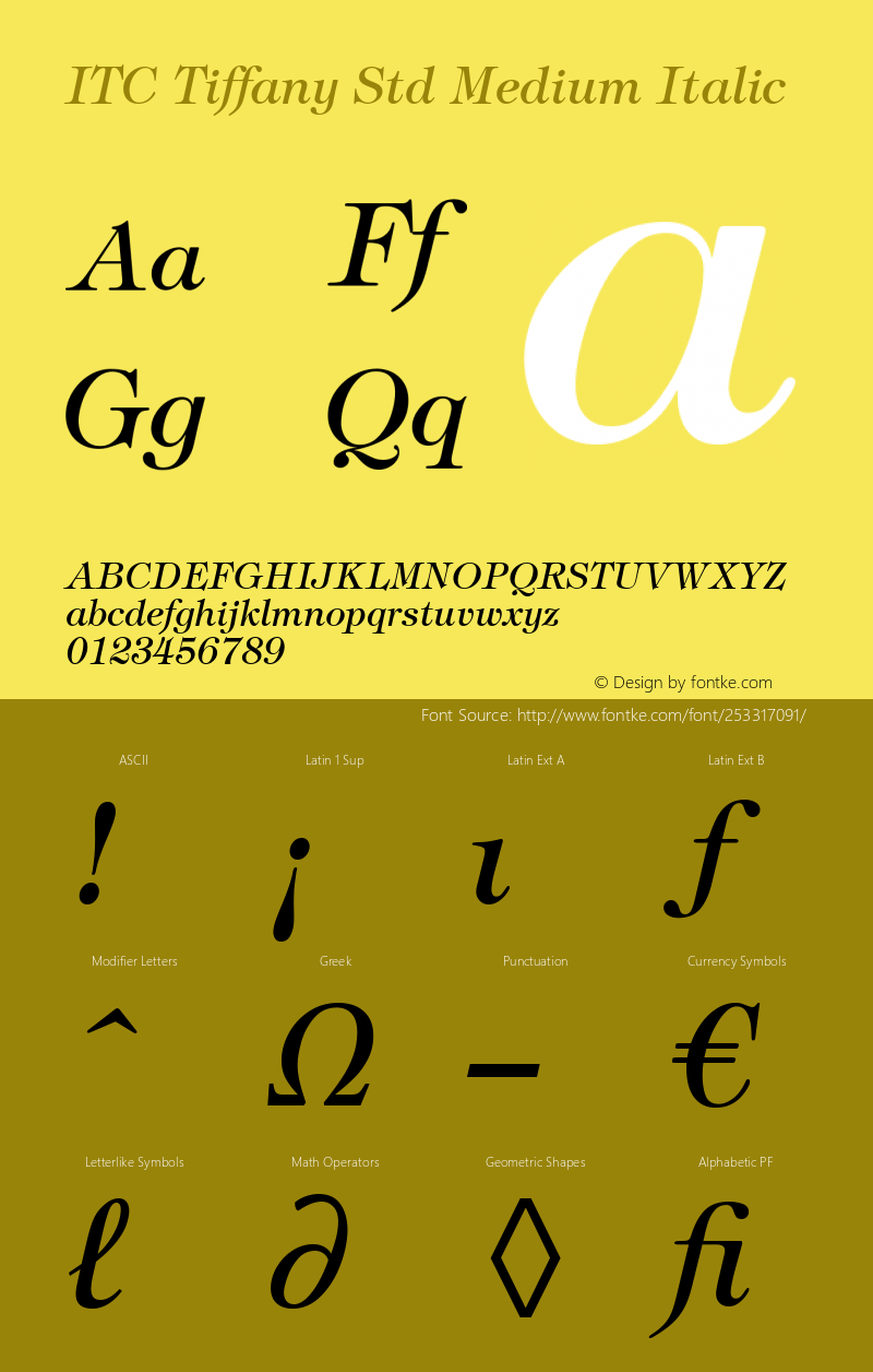 ITC Tiffany Std Italic Version 3.00 Build 1000图片样张