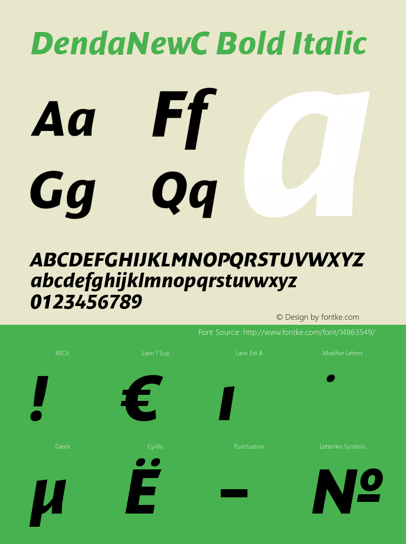 DendaNewC Bold Italic Version 001.001图片样张