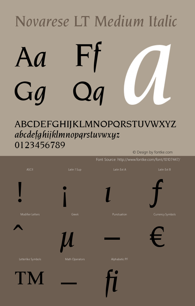Novarese LT Medium Italic Version 6.1; 2002图片样张