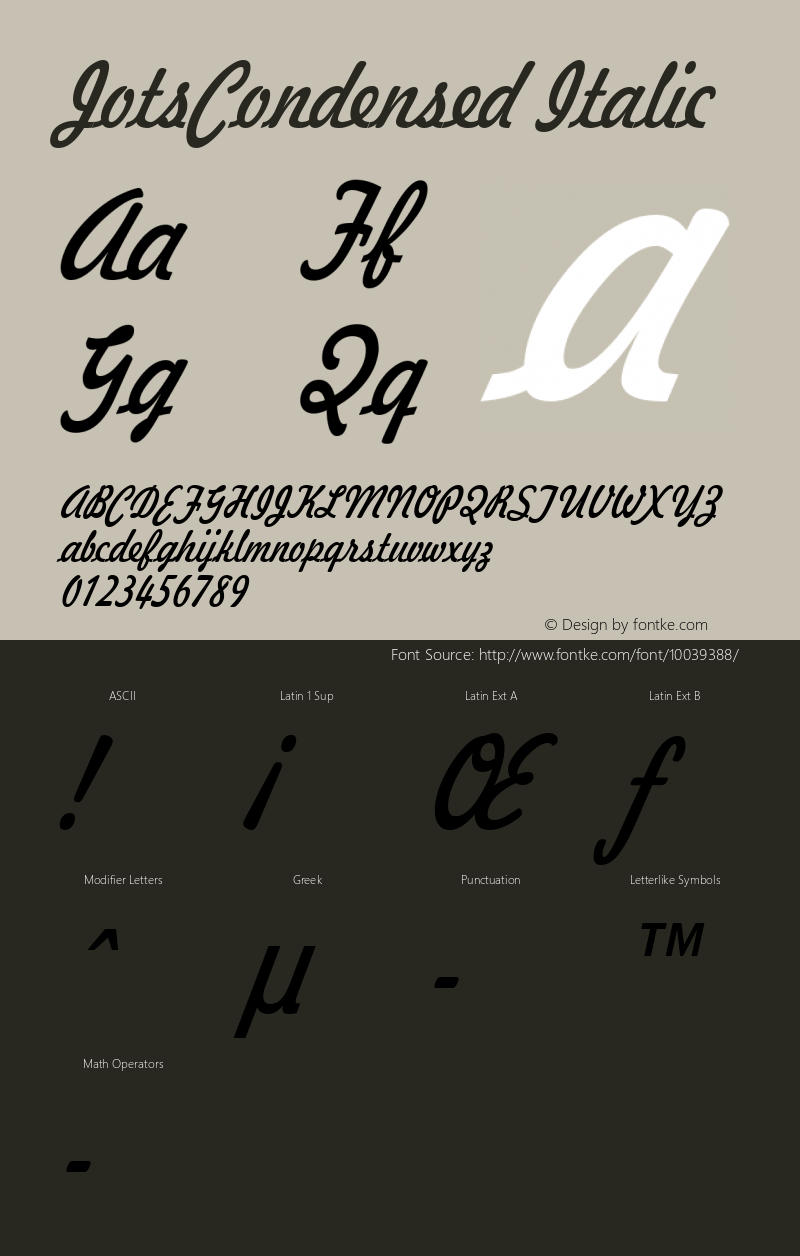 JotsCondensed Italic Macromedia Fontographer 4.1 6/28/96图片样张