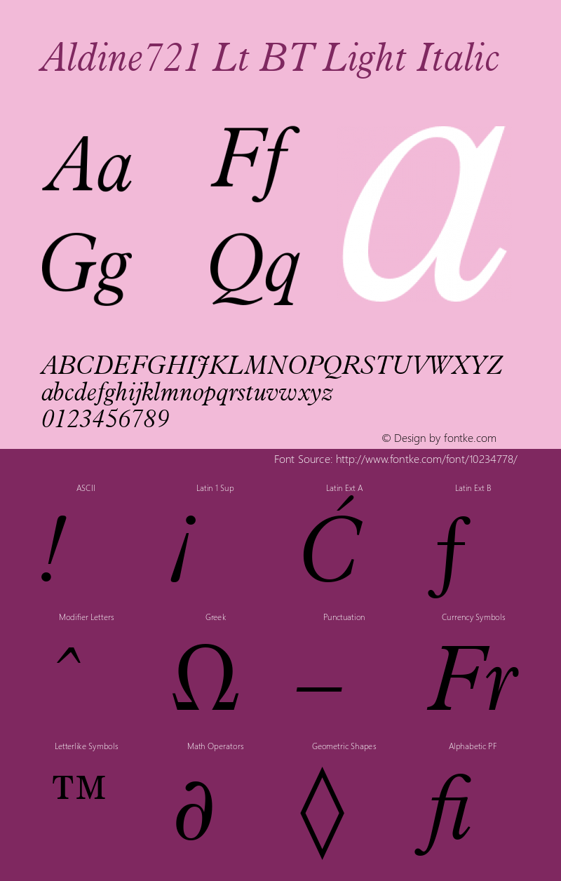 Aldine721 Lt BT Light Italic Version 1.01 emb4-OT图片样张