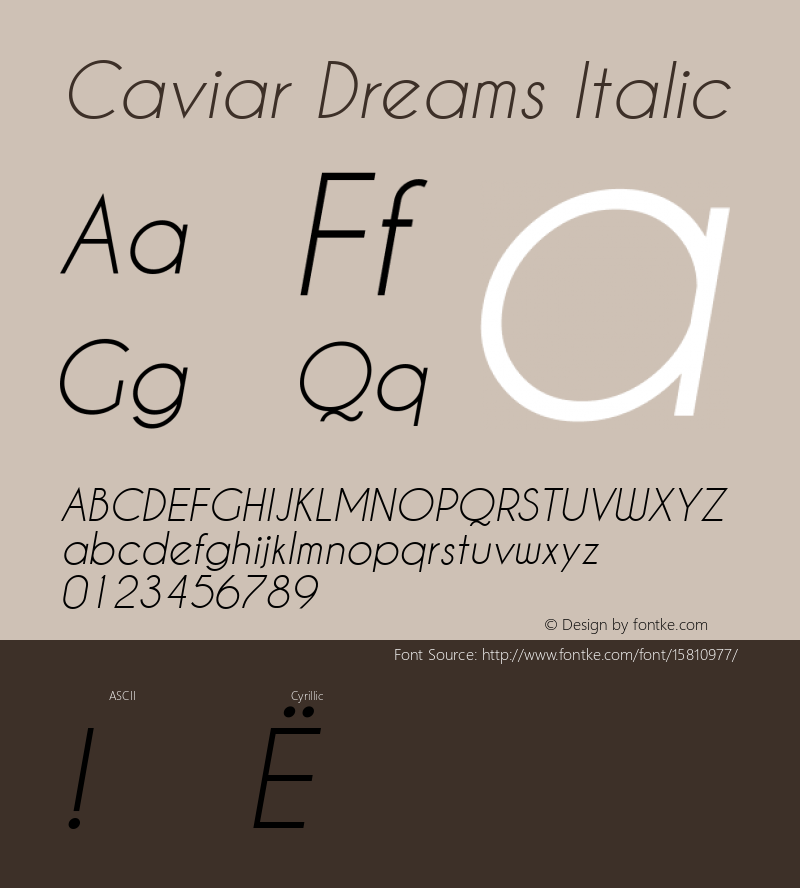 Caviar Dreams Italic Version 4.00 July 10, 2012; ttfautohint (v1.4.1)图片样张