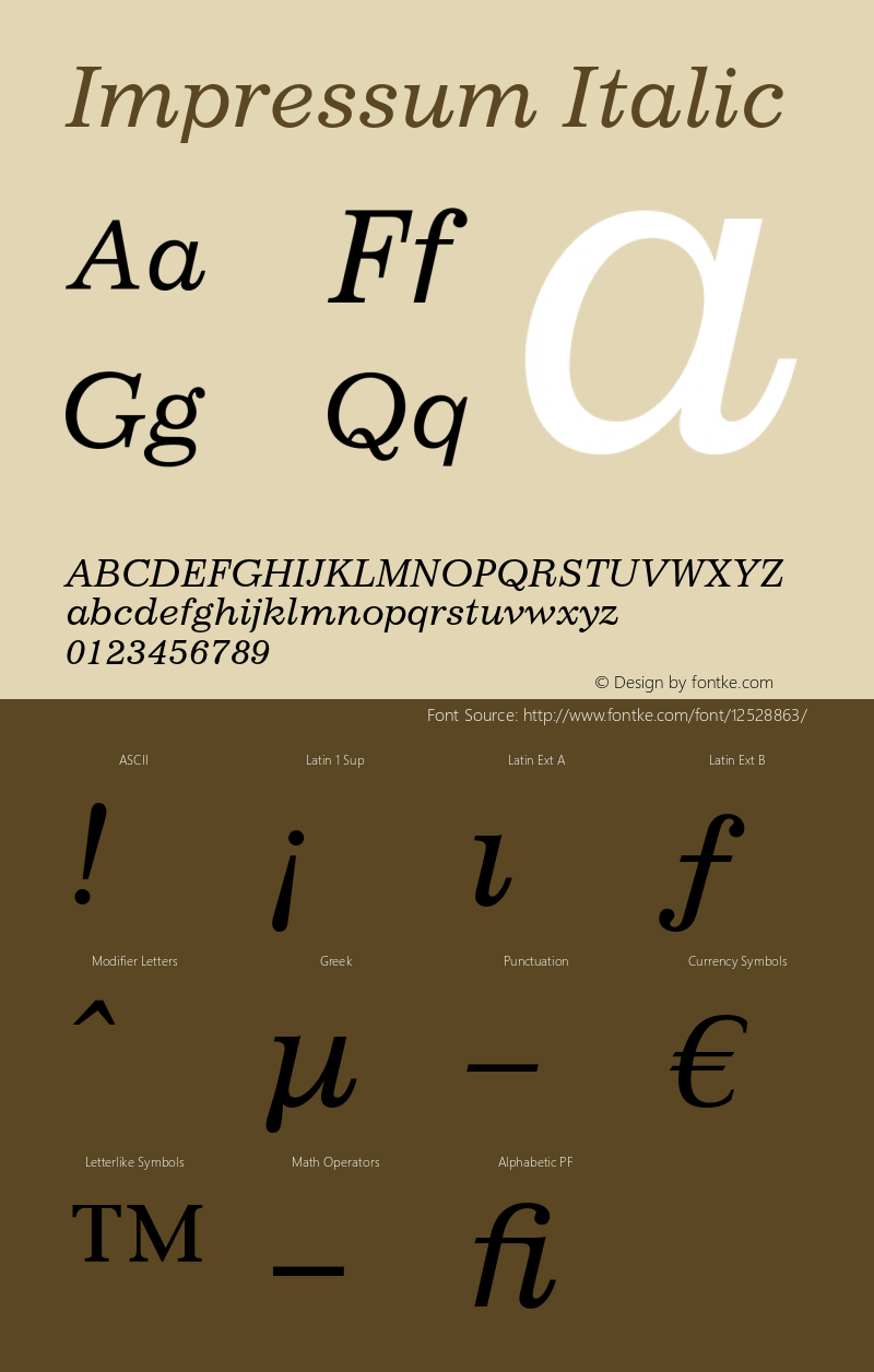 Impressum Italic OTF 1.0;PS 001.000;Core 1.0.22图片样张