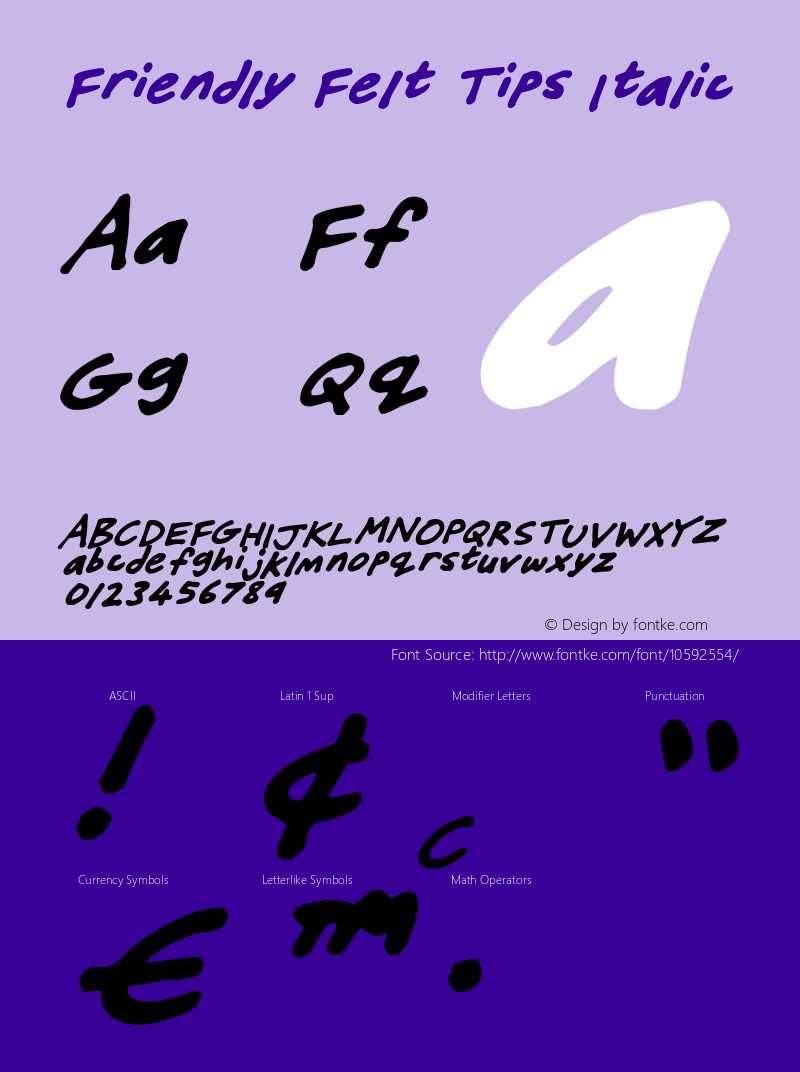 Friendly Felt Tips Italic Version 1.00 September 3, 2014, initial release图片样张