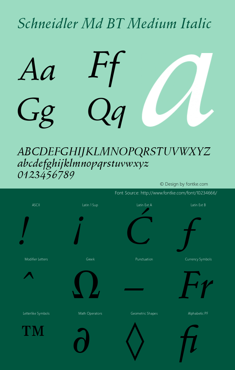 Schneidler Md BT Medium Italic Version 1.01 emb4-OT图片样张