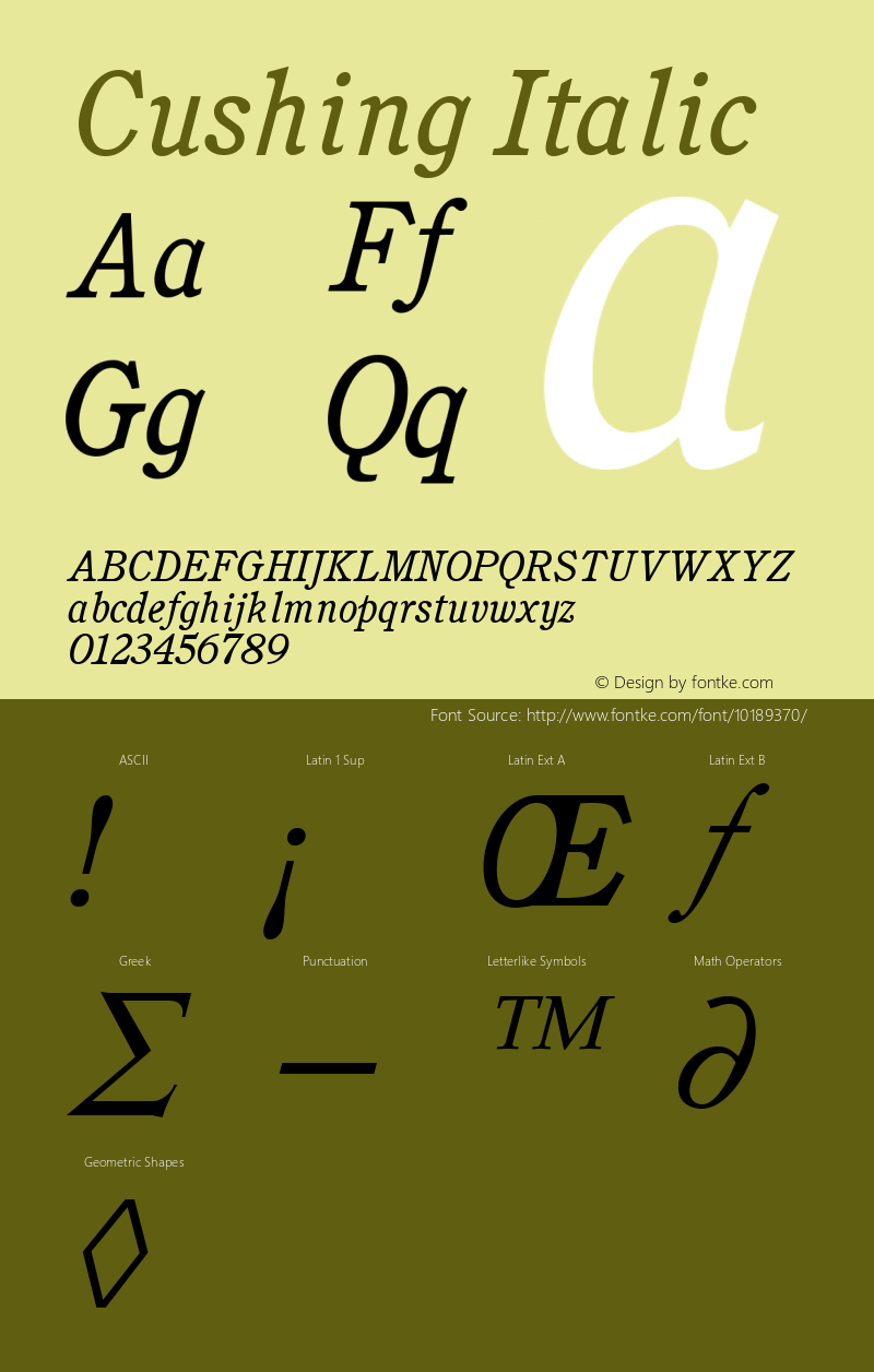 Cushing Italic Altsys Fontographer 3.5  11/6/92图片样张