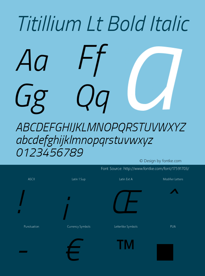 Titillium Lt Bold Italic Version 1.000;PS 57.000;hotconv 1.0.70;makeotf.lib2.5.55311图片样张