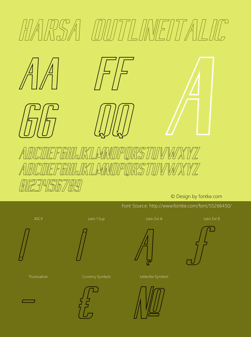 Harsa Outline Italic Version 1.0图片样张