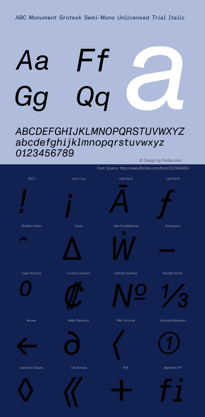 ABC Monument Grotesk Semi-Mono Unlicensed Trial Regular Italic Version 2.001;Unlicensed Trial图片样张