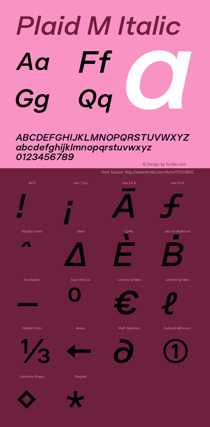 Plaid M Italic Version 2.000;hotconv 1.0.109;makeotfexe 2.5.65596图片样张