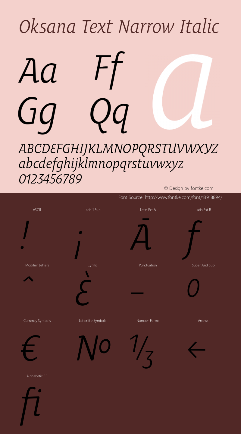 Oksana Text Narrow Italic Version 1.000 2008 initial release图片样张