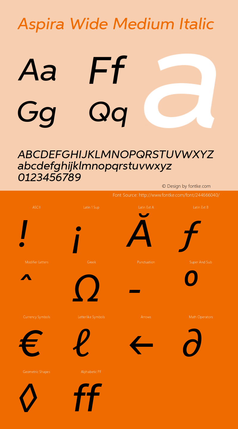 AspiraWide-MediumIt Version 1.05          UltraPrecision Font图片样张