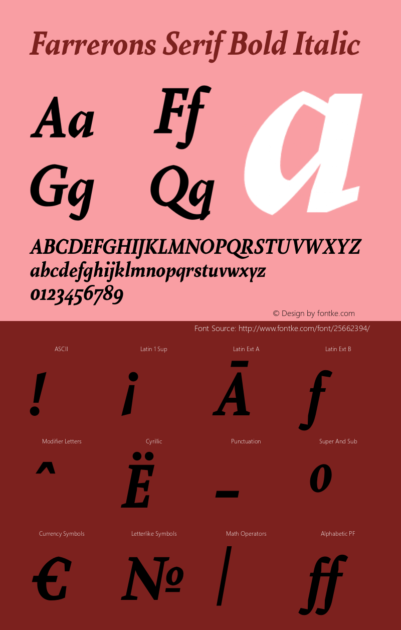 Farrerons Serif Bold Italic Version 1.000; Fonts for Free; vk.com/fontsforfree图片样张