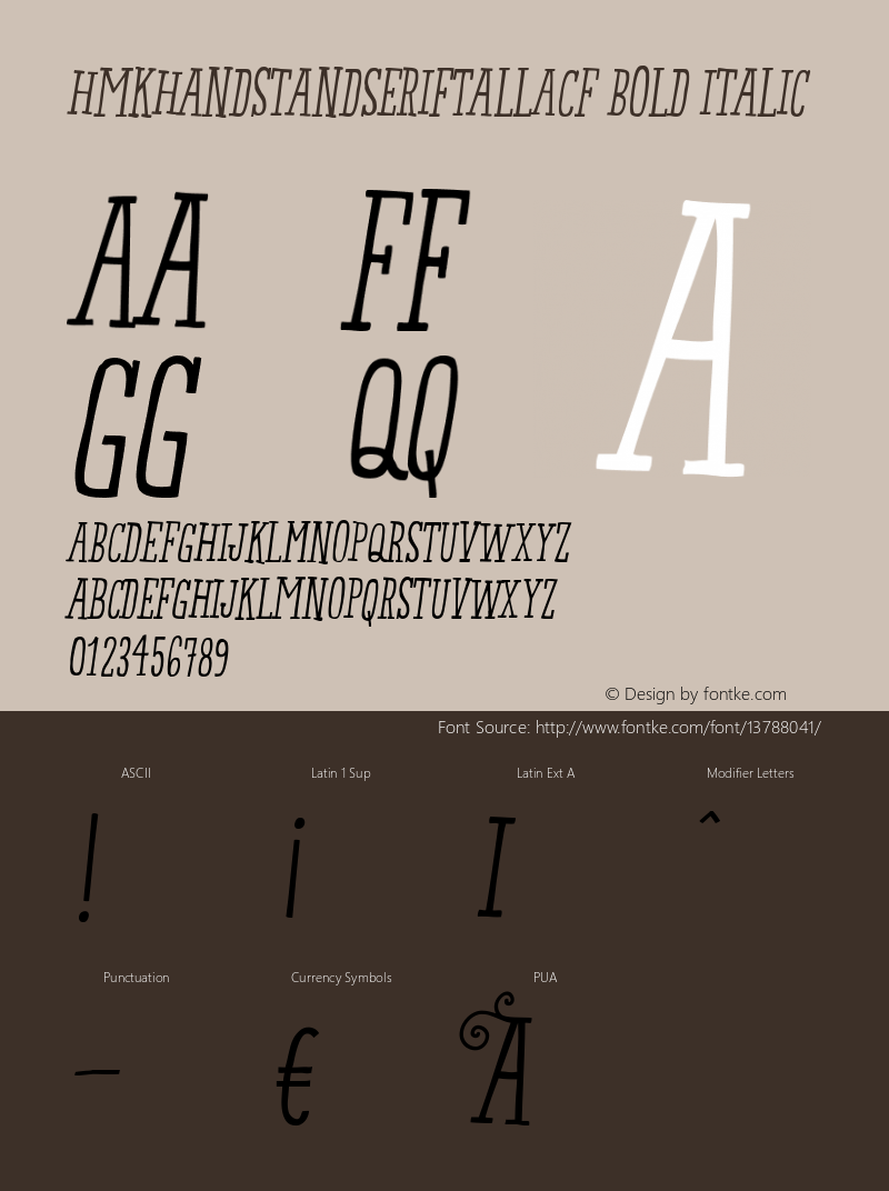 HmkHandstandSerifTallACF Bold Italic Version 1.000图片样张