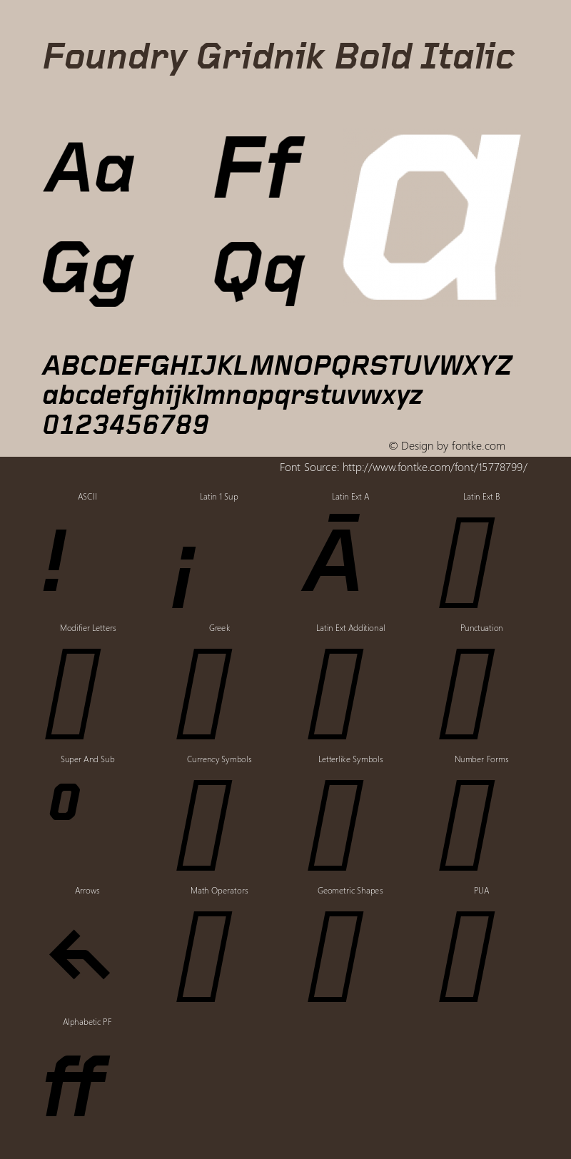 Foundry Gridnik Bold Italic Version 1.000图片样张