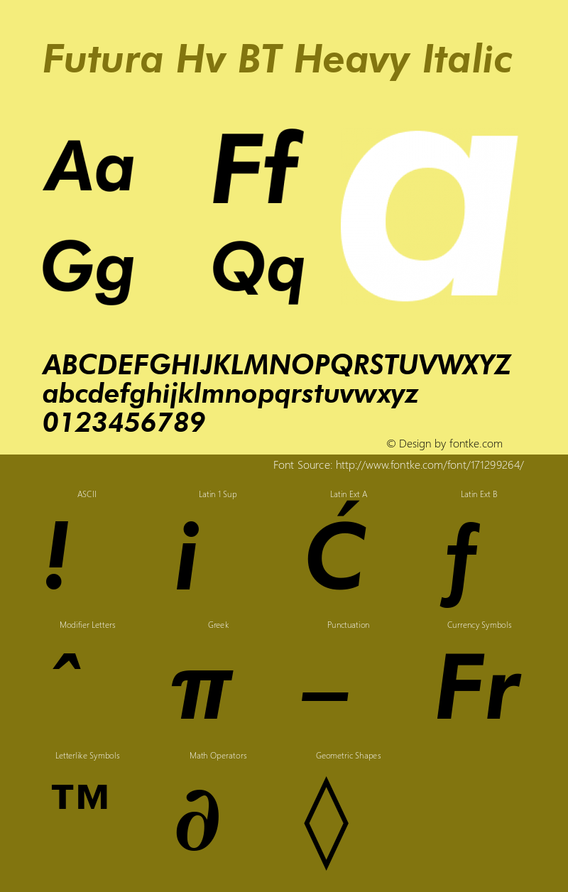 Futura Hv BT Heavy Italic Version 2.001 mfgpctt 4.4图片样张