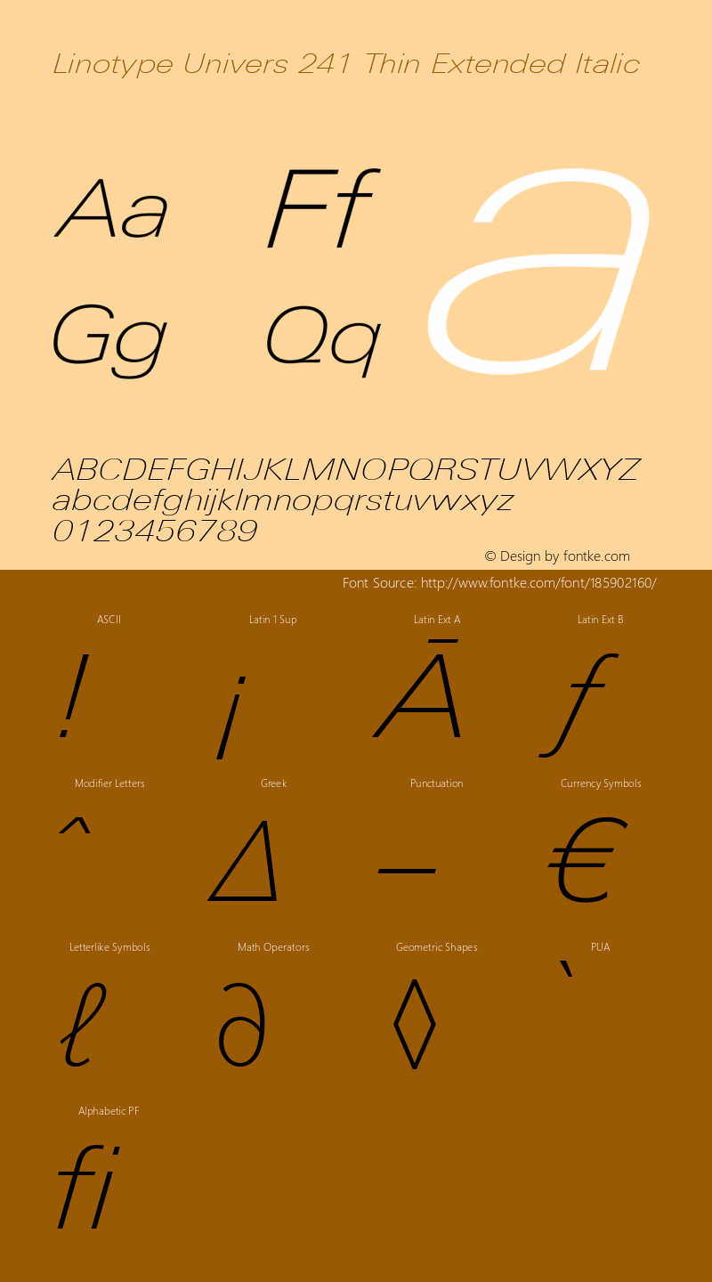 Linotype Univers 241 Thin Extended Italic Version 1.31图片样张