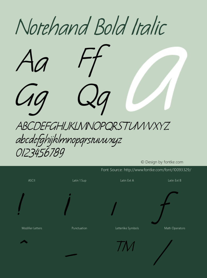 Notehand Bold Italic The IMSI MasterFonts Collection, tm 1995, 1996 IMSI (International Microcomputer Software Inc.)图片样张