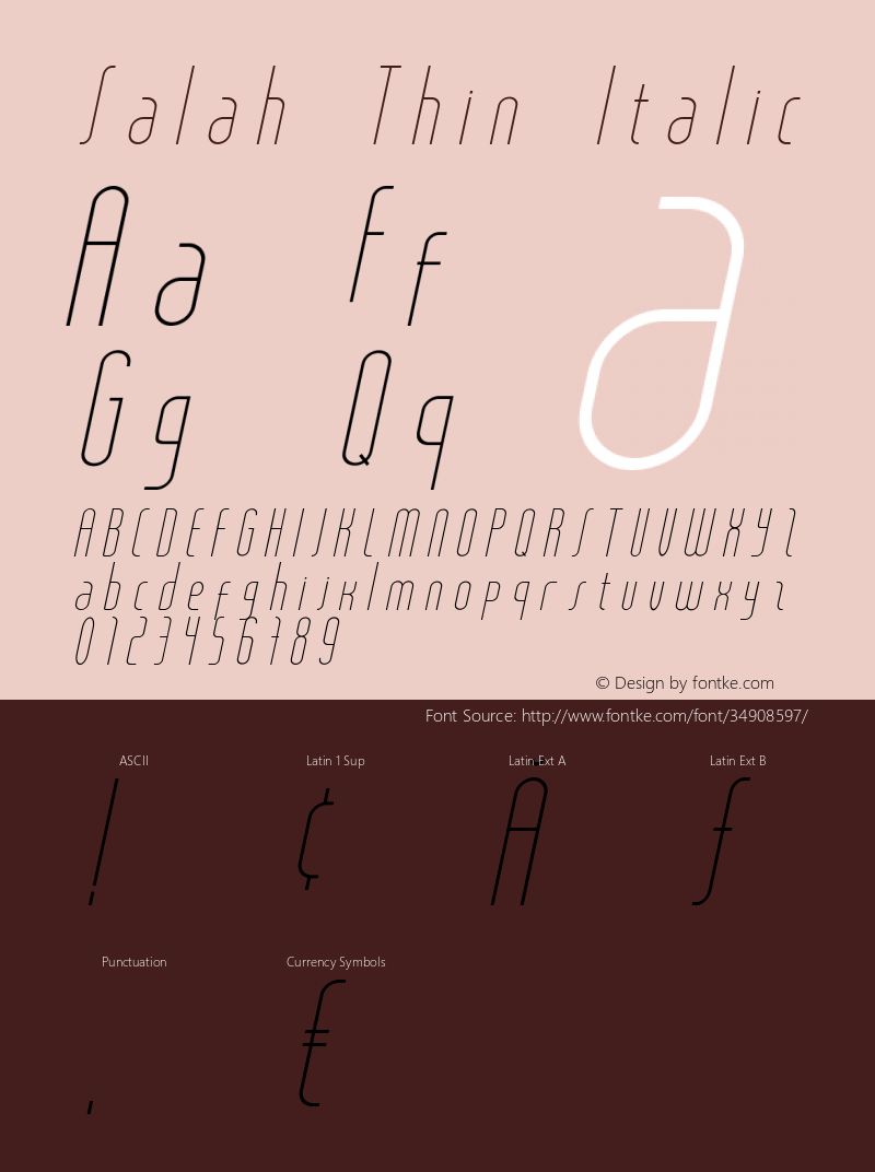 Salah Thin Italic Version 1.000图片样张