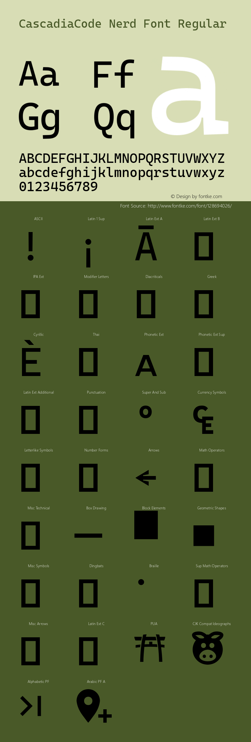 Cascadia Code Regular Nerd Font Complete Version 2009.022图片样张