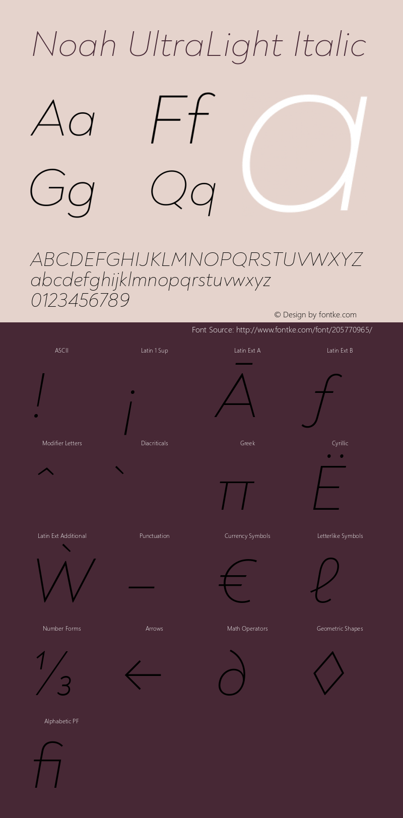 Noah UltraLight Italic Version 1.000图片样张