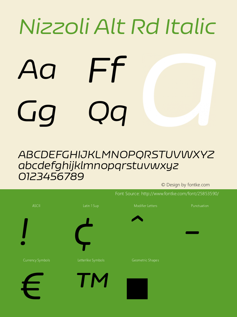 Nizzoli Alt Rd Italic Version 1.000;PS 001.000;hotconv 1.0.88;makeotf.lib2.5.64775图片样张