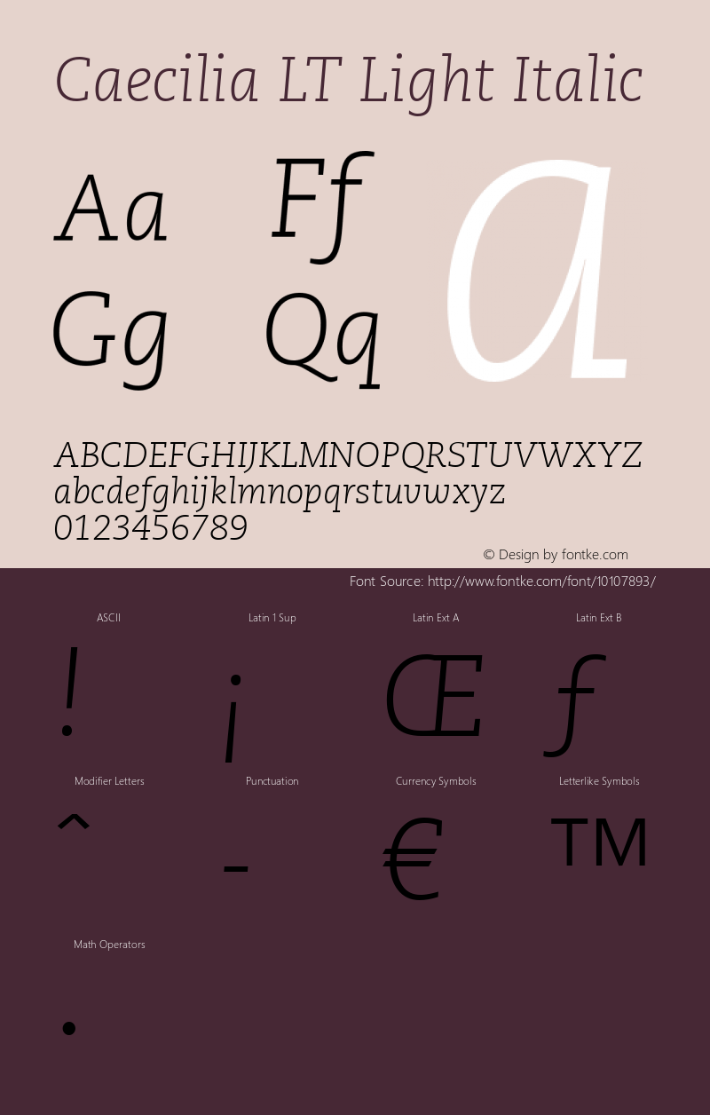 Caecilia LT Light Italic Version 6.1; 2002图片样张