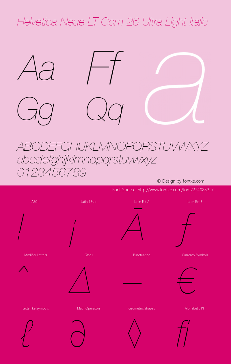 Helvetica Neue LT Com 26 Ultra Light Italic Version 2.30图片样张