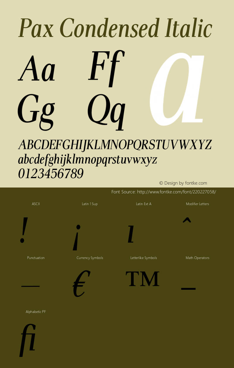 Pax Condensed Italic Version 1.00图片样张