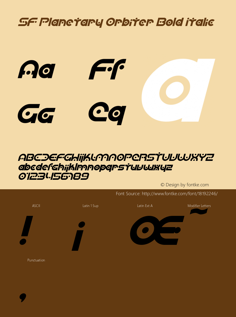 SF Planetary Orbiter Bold Italic ver 2.0; 1999. Freeware for non-commercial use.图片样张