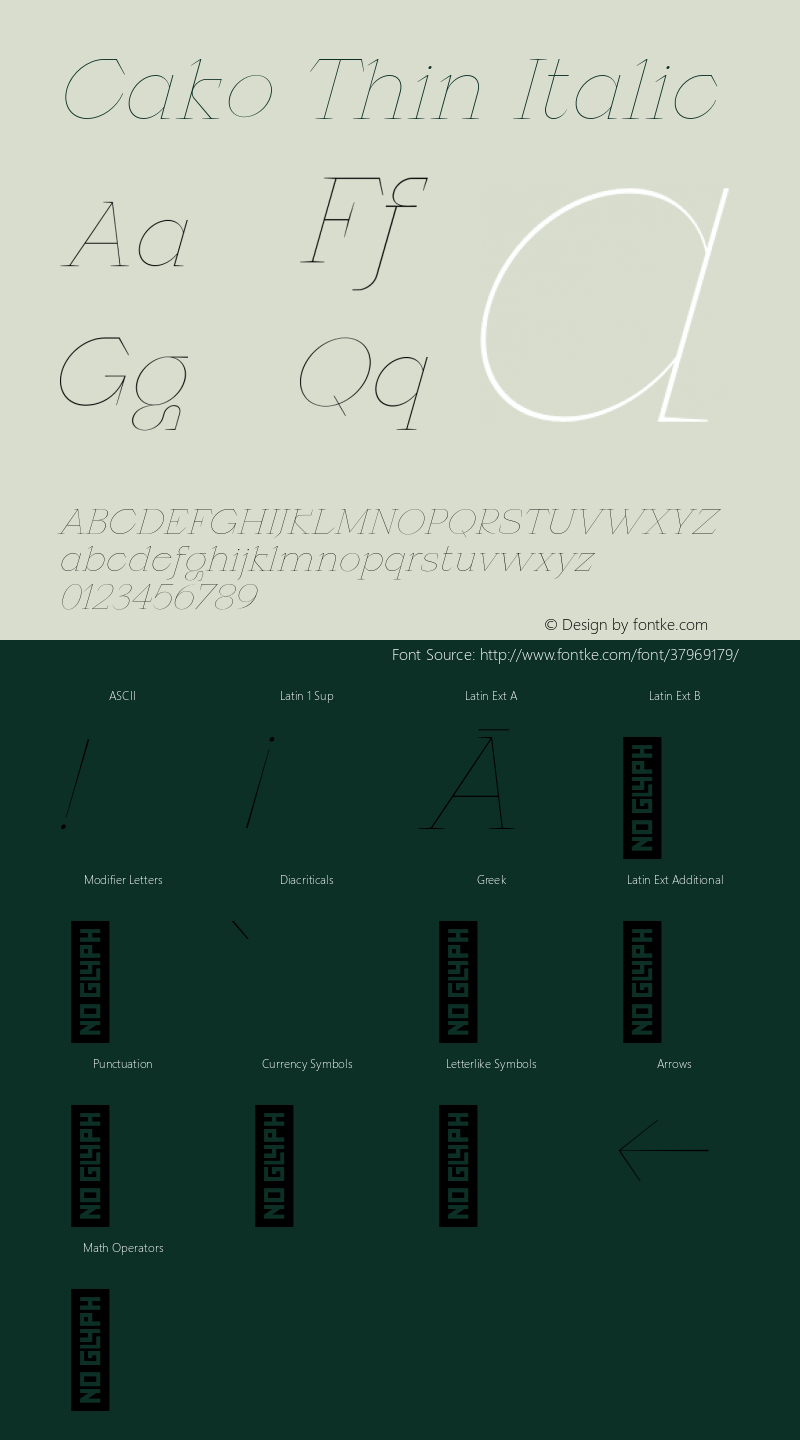 Cako Thin Italic Version 1.000;PS 001.000;hotconv 1.0.88;makeotf.lib2.5.64775图片样张