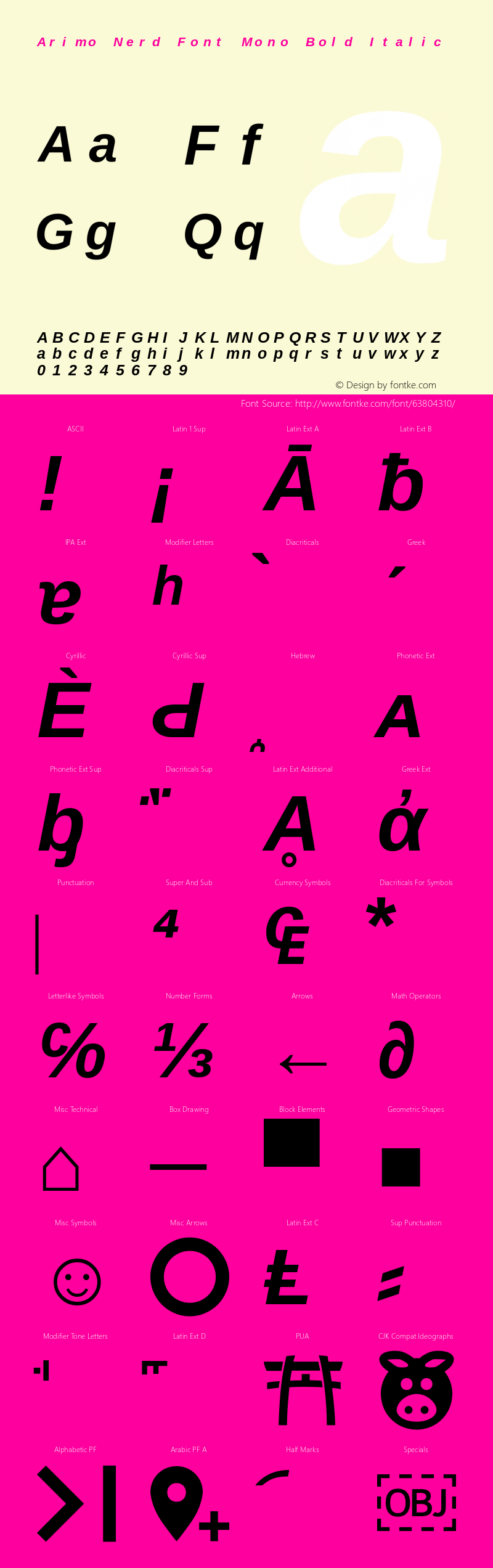 Arimo Bold Italic Nerd Font Complete Mono Version 1.23图片样张