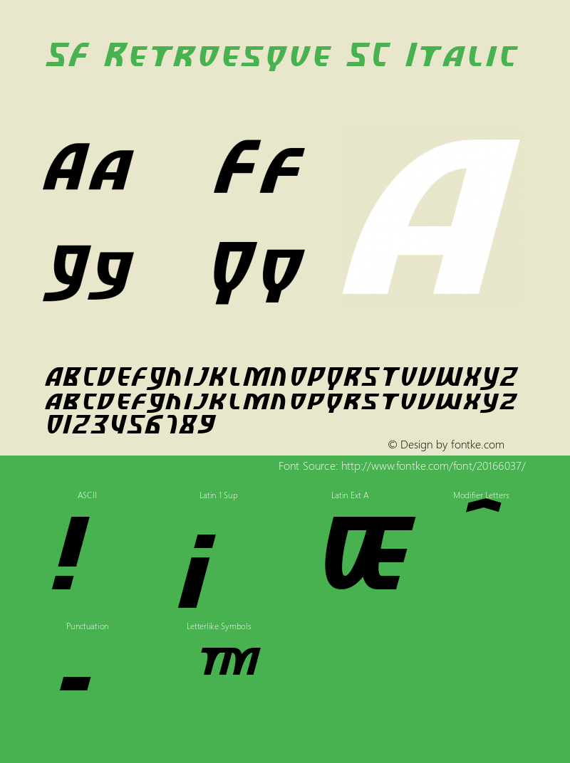 SF Retroesque SC Italic ver 1.0; 1999. Freeware for non-commercial use.图片样张