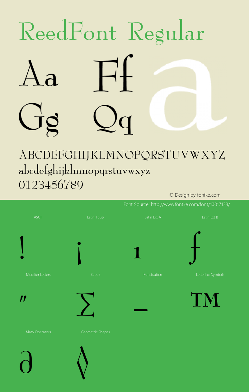 ReedFont Regular Converted from f:\x\REED.TF1 by ALLTYPE图片样张