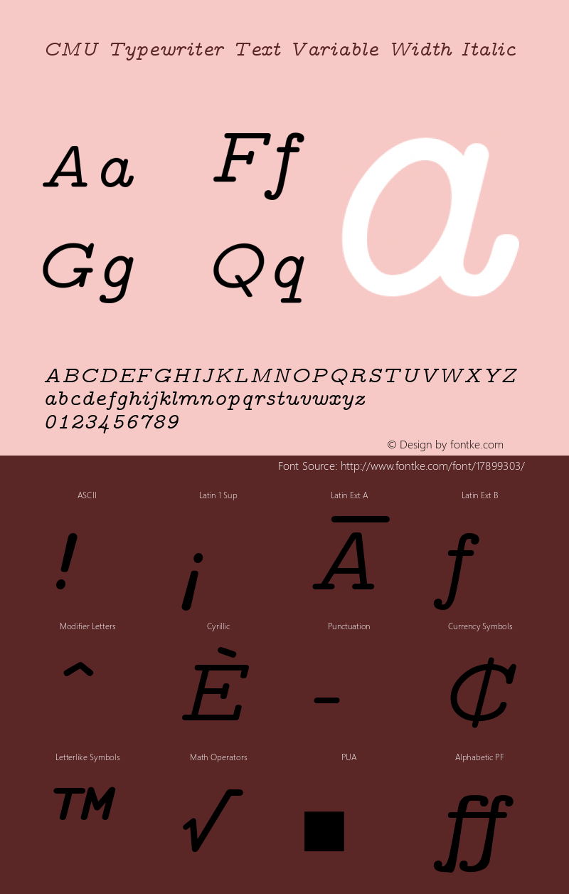 CMU Typewriter Text Variable Width Italic Version 0.7.0图片样张