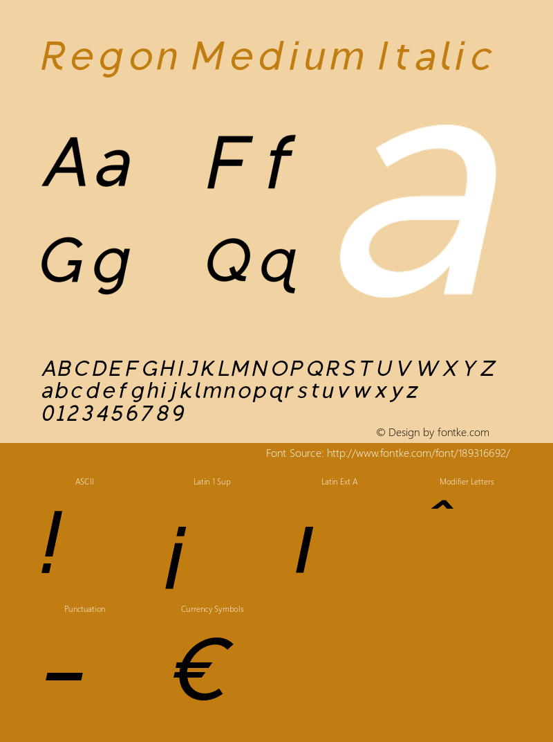 Regon-MediumItalic Version 1.000图片样张