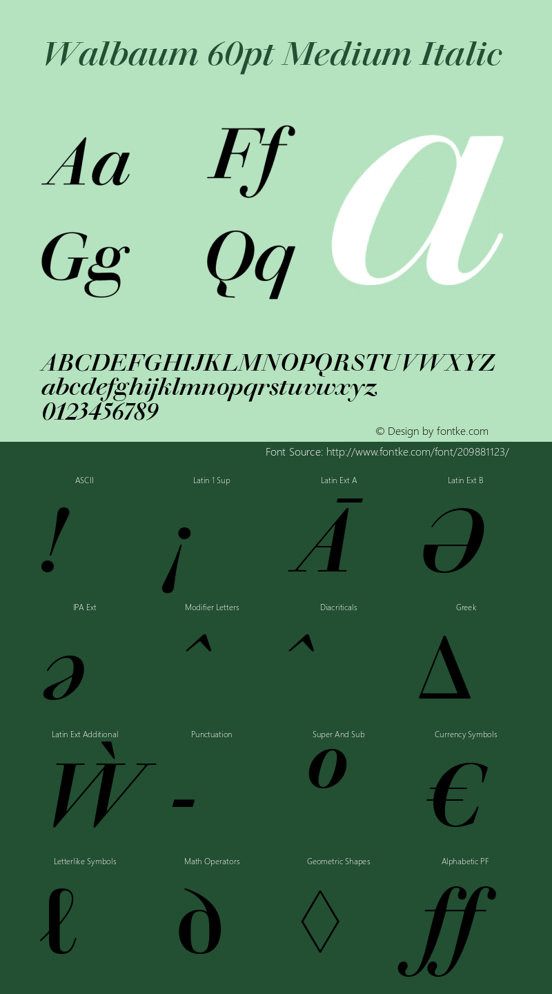 Walbaum 60pt Medium Italic Version 1.01, build 5, s3图片样张