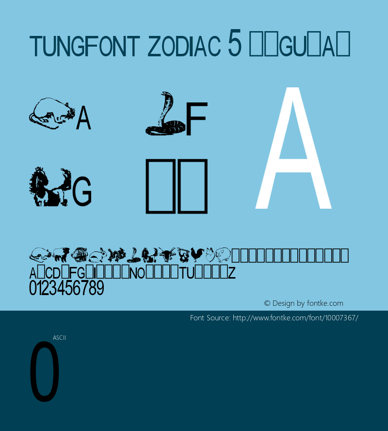 tungfont zodiac 5 Regular 2000; 1.0, initial release图片样张